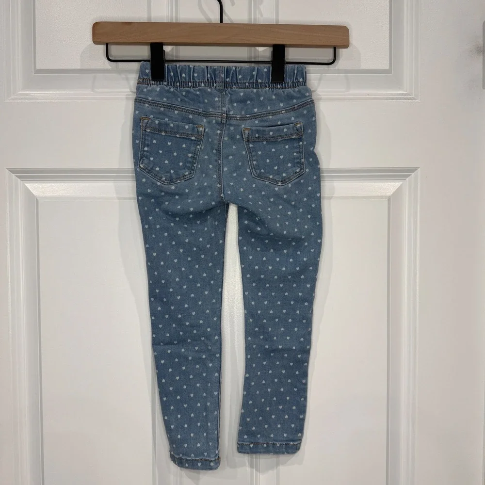 Old Navy Girls Heart‎ Print Jeggings Light Wash Blue Denim Pull On Pants Size 4T